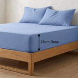 Percale 180 Thread Count Blue Fitted Sheet 25cm Deep-4