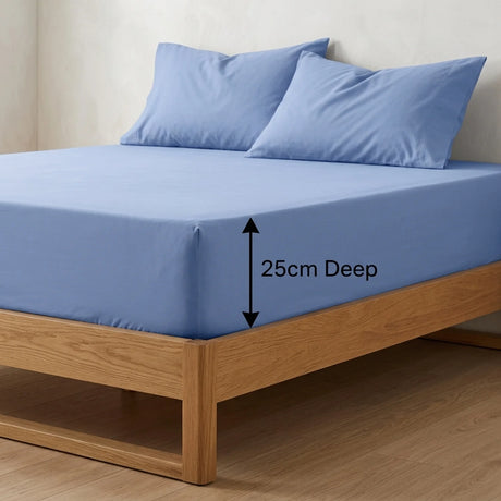 Percale 180 Thread Count Blue Fitted Sheet 25cm Deep-4