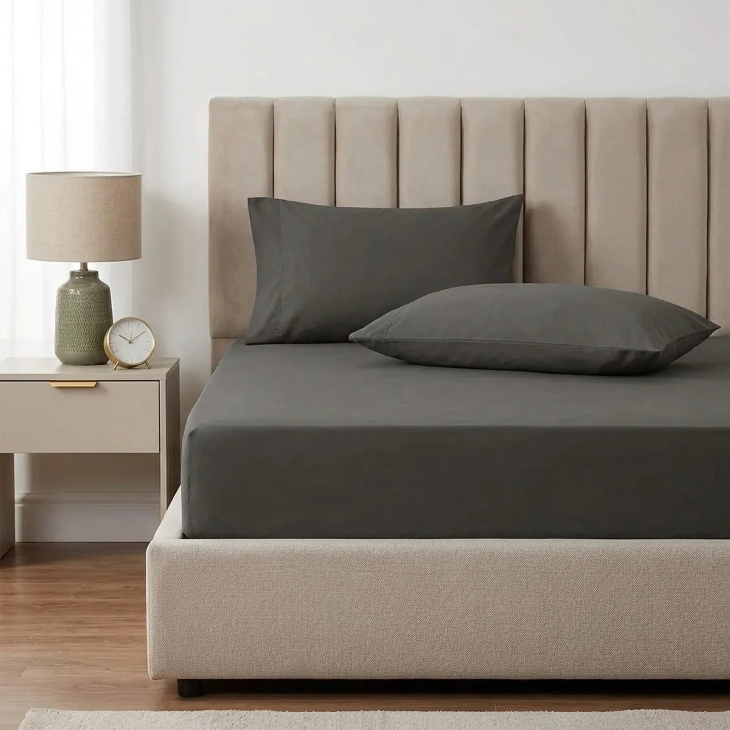 Percale 180 Thread Count Charcoal Fitted Sheet 25cm Deep-1