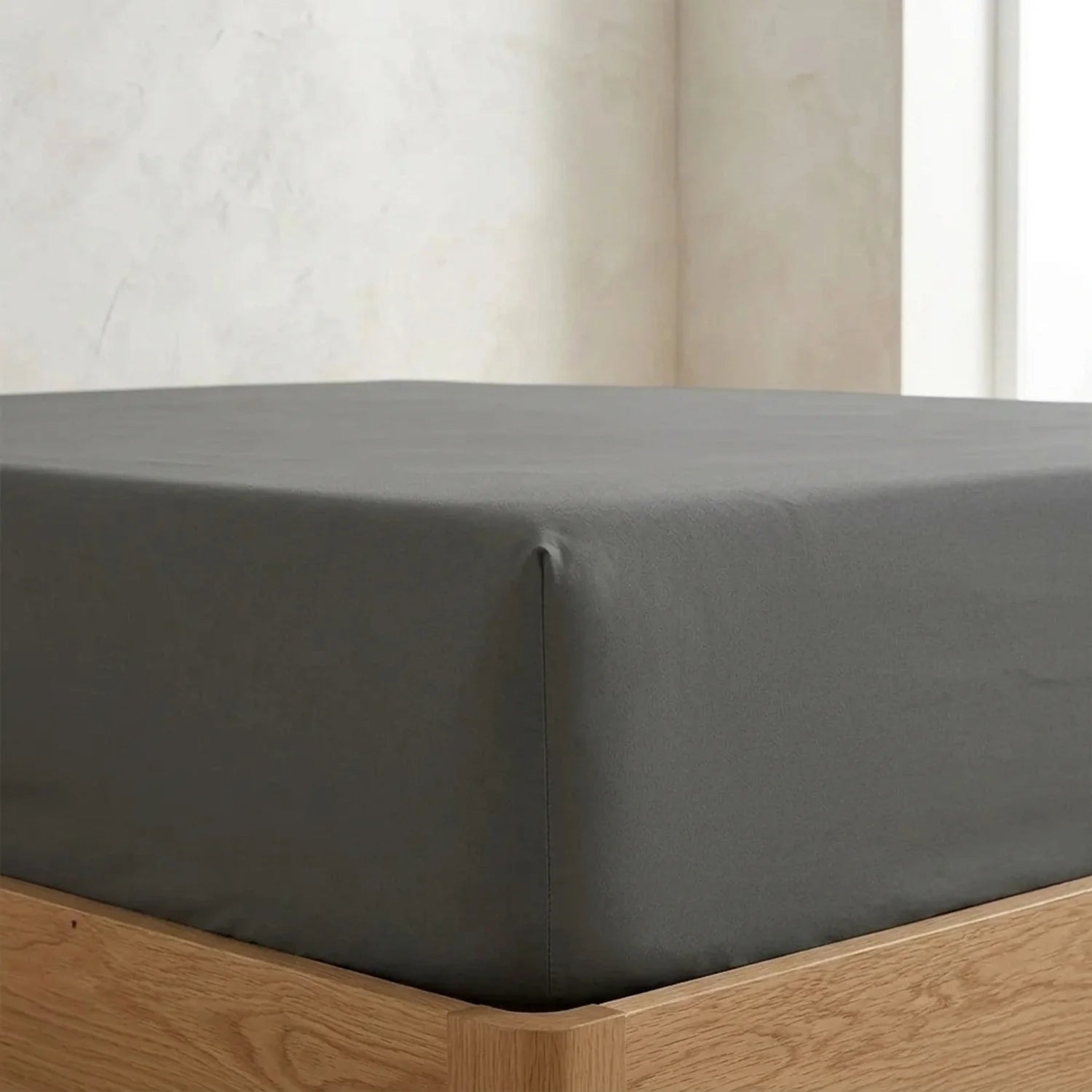 Percale 180 Thread Count Charcoal Fitted Sheet 25cm Deep-2