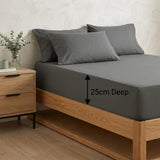 Percale 180 Thread Count Charcoal Fitted Sheet 25cm Deep-4