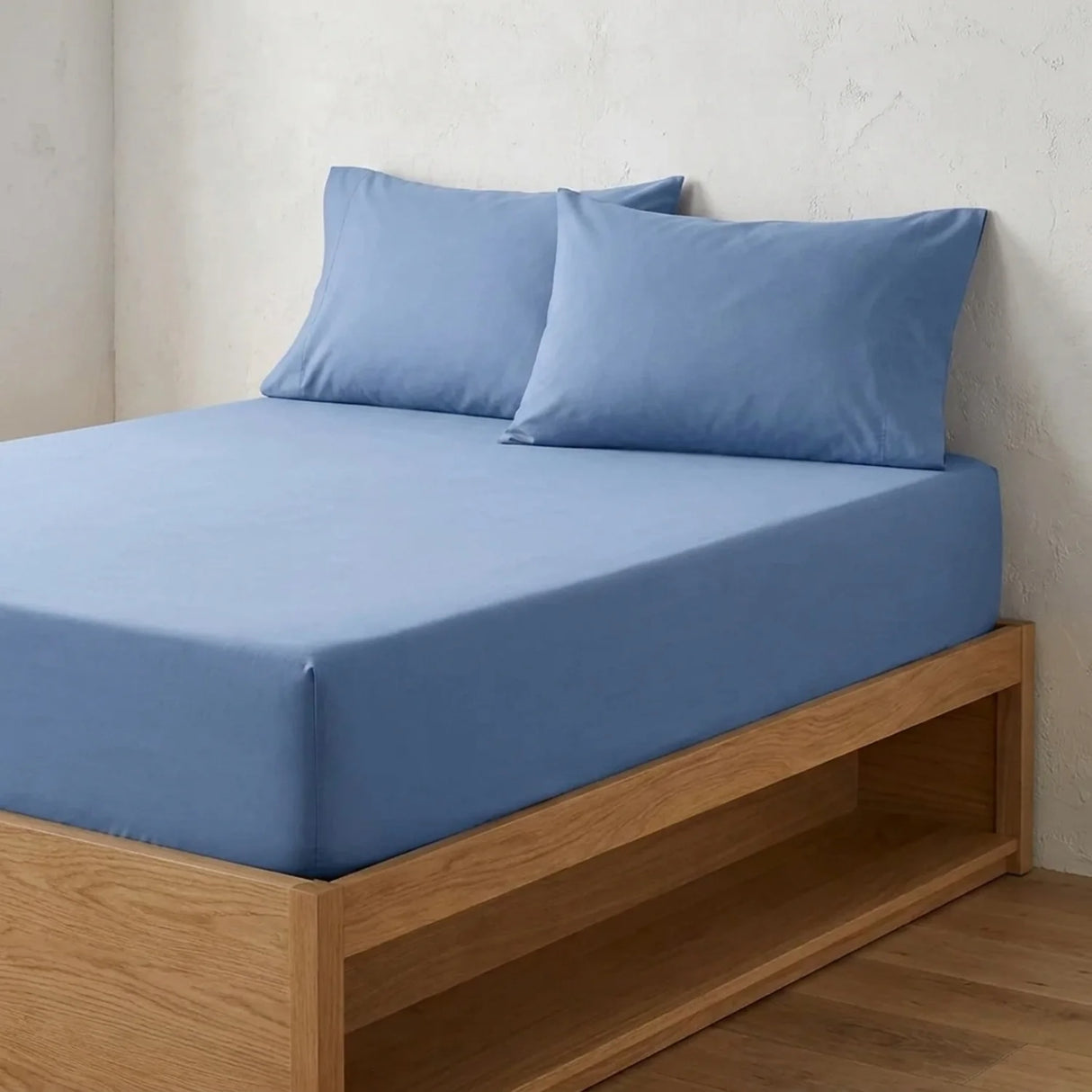 Percale 180 Thread Count Extra Deep Blue Fitted Sheet 40cm Deep-1