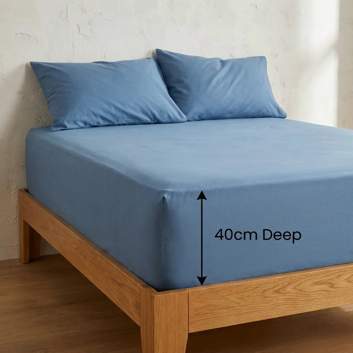 Percale 180 Thread Count Extra Deep Blue Fitted Sheet 40cm Deep-4