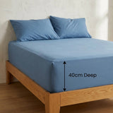 Percale 180 Thread Count Extra Deep Blue Fitted Sheet 40cm Deep-4