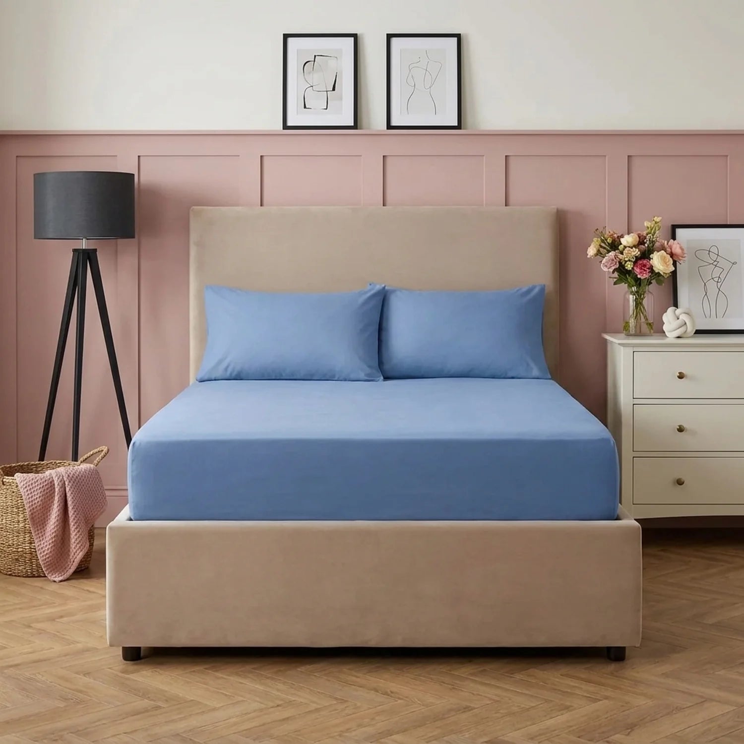 Percale 180 Thread Count Extra Deep Blue Fitted Sheet 40cm Deep-5