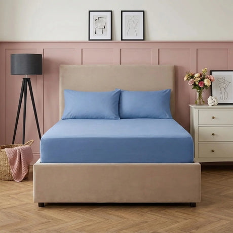 Percale 180 Thread Count Extra Deep Blue Fitted Sheet 40cm Deep-5