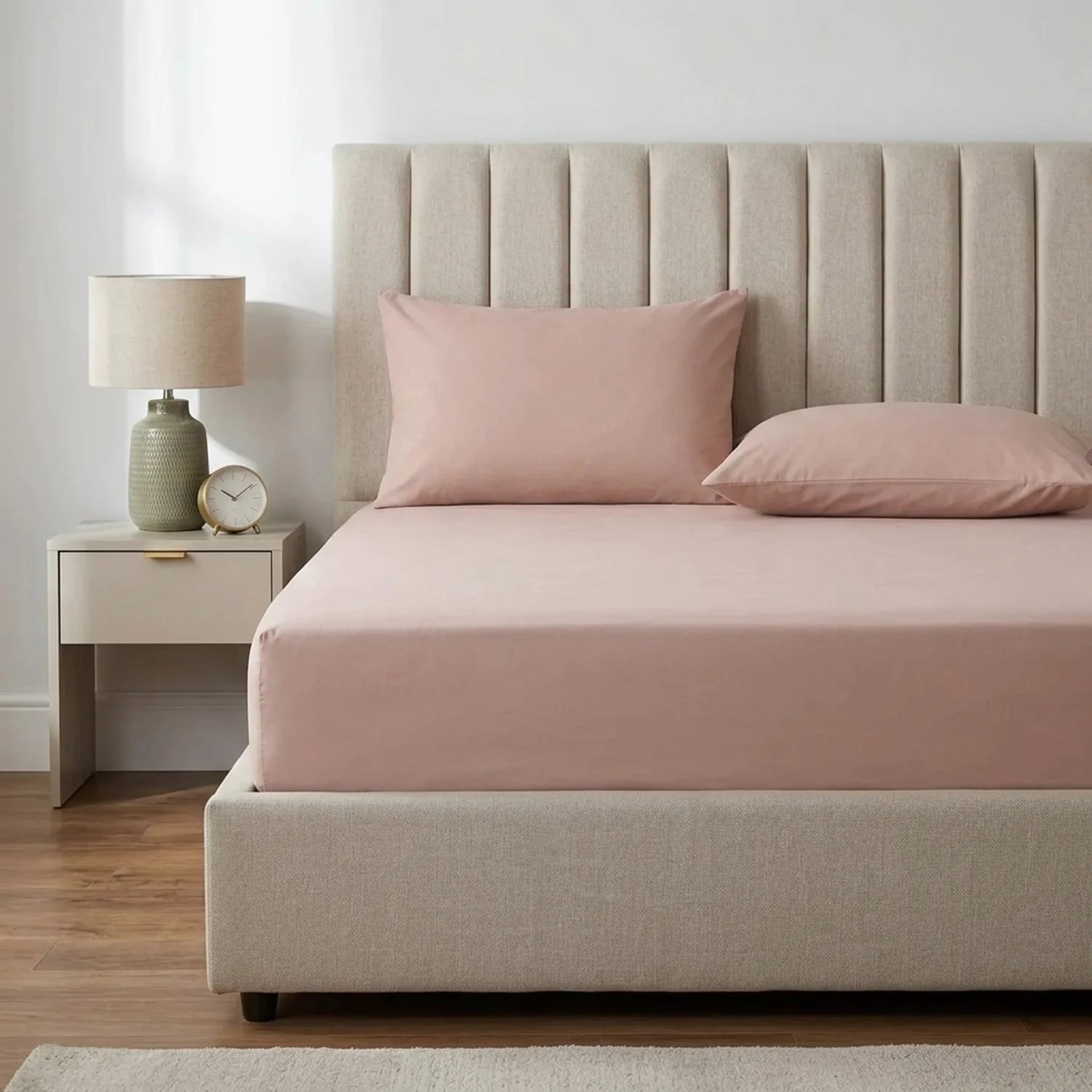Percale 180 Thread Count Extra Deep Blush Fitted Sheet 40cm Deep-1