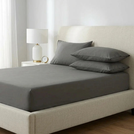 Percale 180 Thread Count Extra Deep Charcoal Fitted Sheet 40cm Deep-1