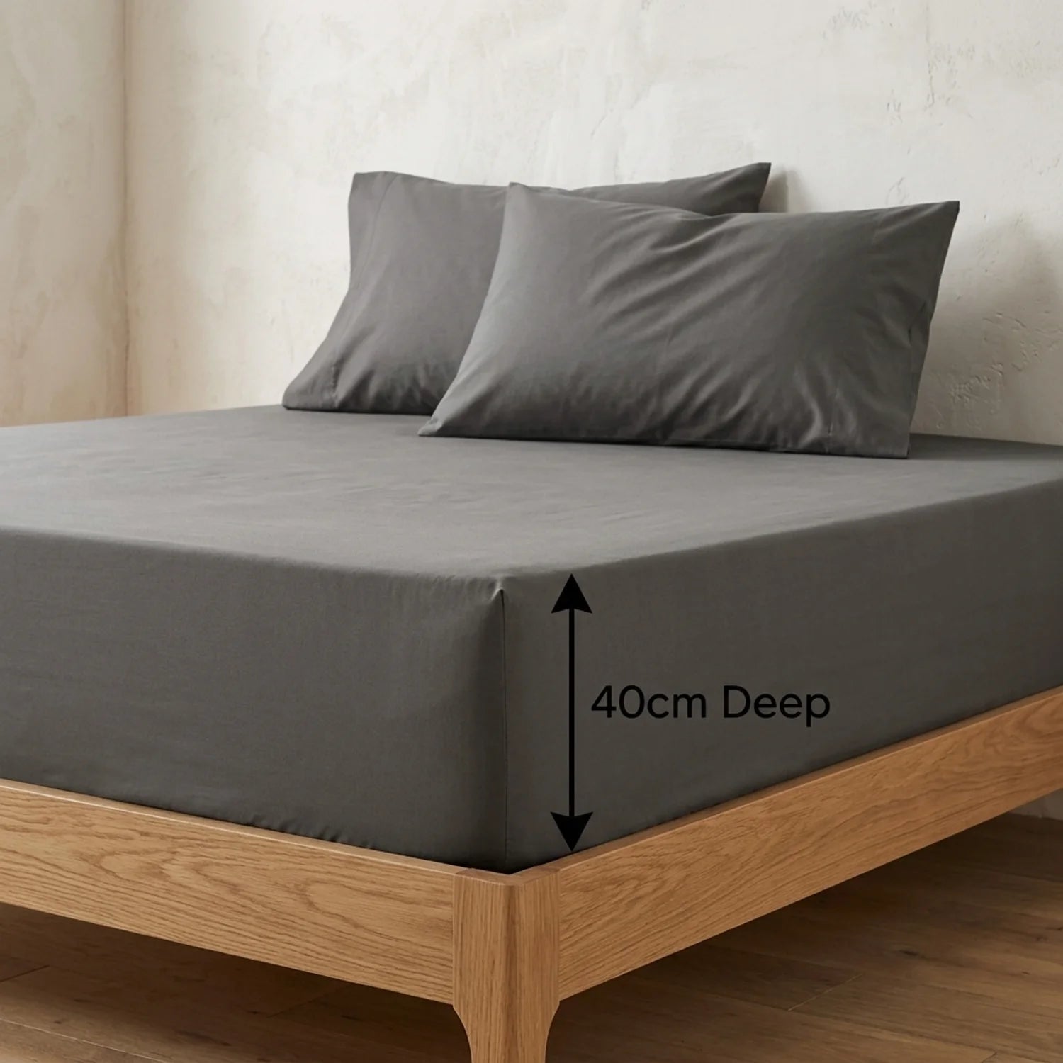 Percale 180 Thread Count Extra Deep Charcoal Fitted Sheet 40cm Deep-4