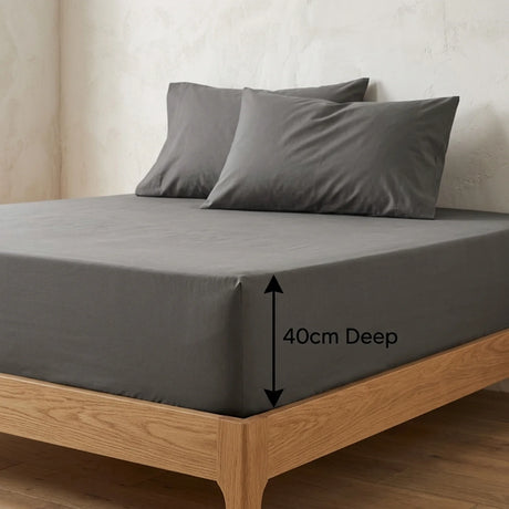 Percale 180 Thread Count Extra Deep Charcoal Fitted Sheet 40cm Deep-4