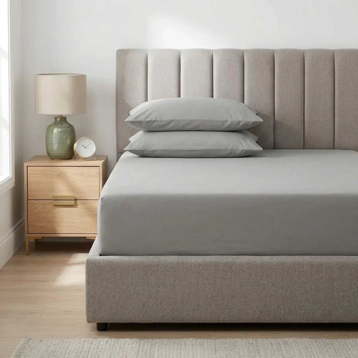 Percale 180 Thread Count Grey Fitted Sheet 25cm Deep-1