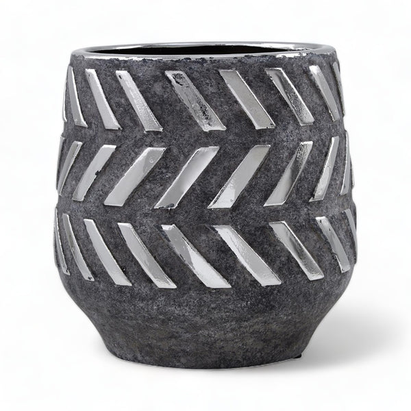 Perth Handcrafted Grey Ceramic Barrel Plant Pot 15cm