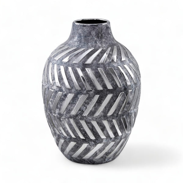 Perth Handcrafted Grey Ceramic Geometric Vase 40cm