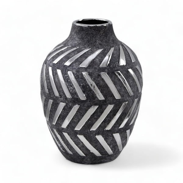 Perth Handcrafted Grey Ceramic Geometric Vase 30cm