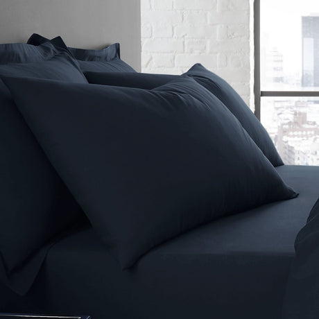 Plain Dye Polycotton Housewife Pillowcases Pair - Plain Dyed Pair Of Housewife Pillowcases In Navy 50 X 75Cm 1