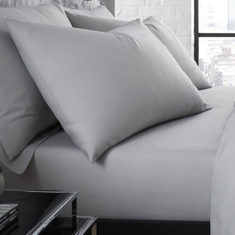 Plain Dye Polycotton Housewife Pillowcases Pair - Plain Dyed Pair Of Housewife Pillowcases In Silver 50 X 75Cm 1
