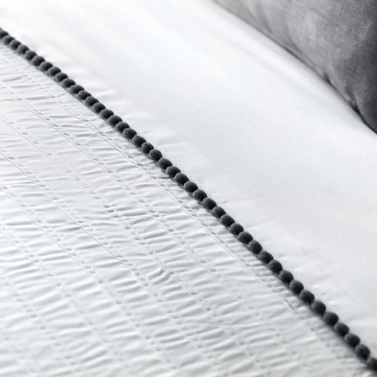 Pom Pom Grey Polycotton Duvet Cover Set - Pom Pom Duvet Cover Set In Grey 2
