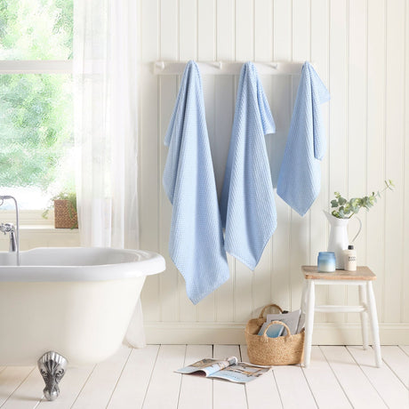 Popcorn Check 550 GSM Bathroom Towels - Blue - Popcorn Check Towels In Blue 2