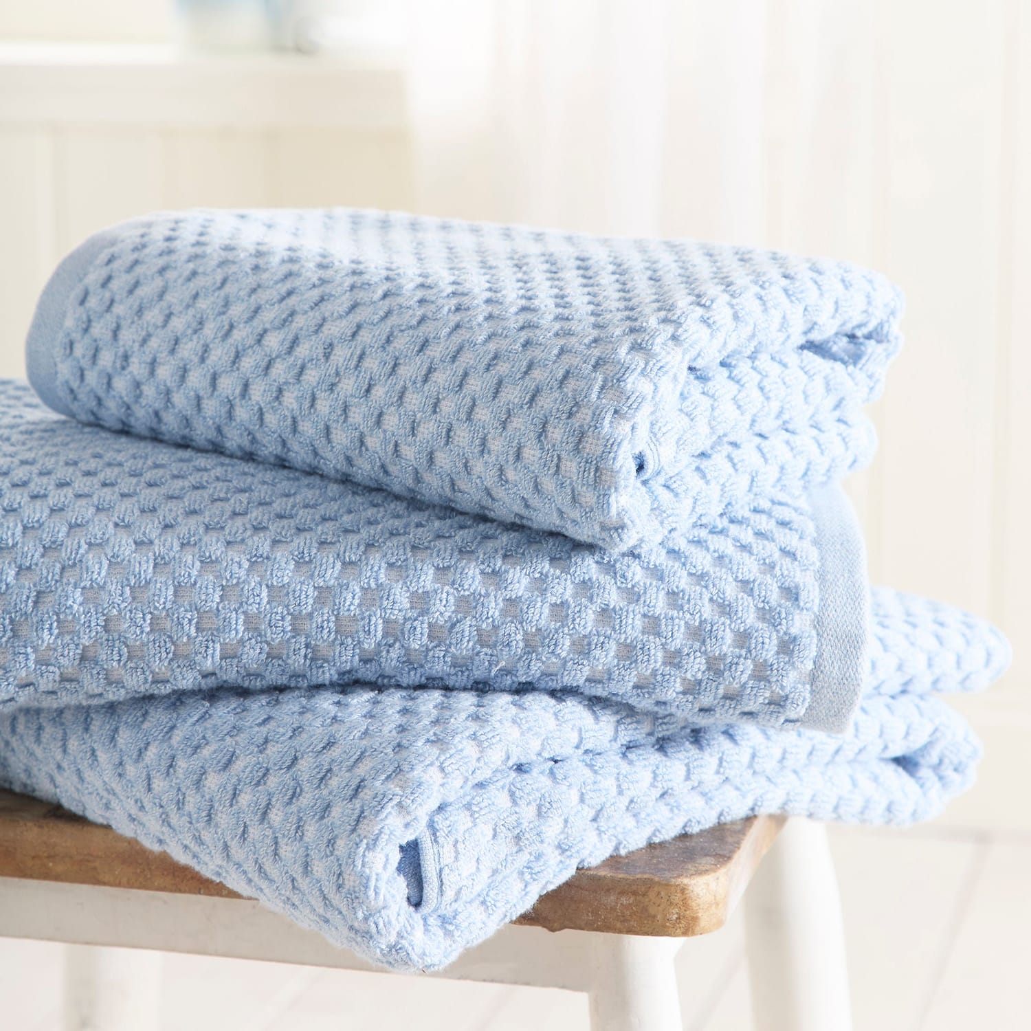 Popcorn Check 550 GSM Bathroom Towels - Blue - Popcorn Check Towels In Blue 3