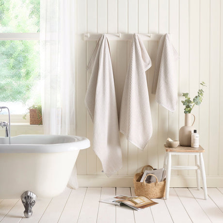 Popcorn Check 550 GSM Bathroom Towels - Natural - Popcorn Check Towels In Natural 2