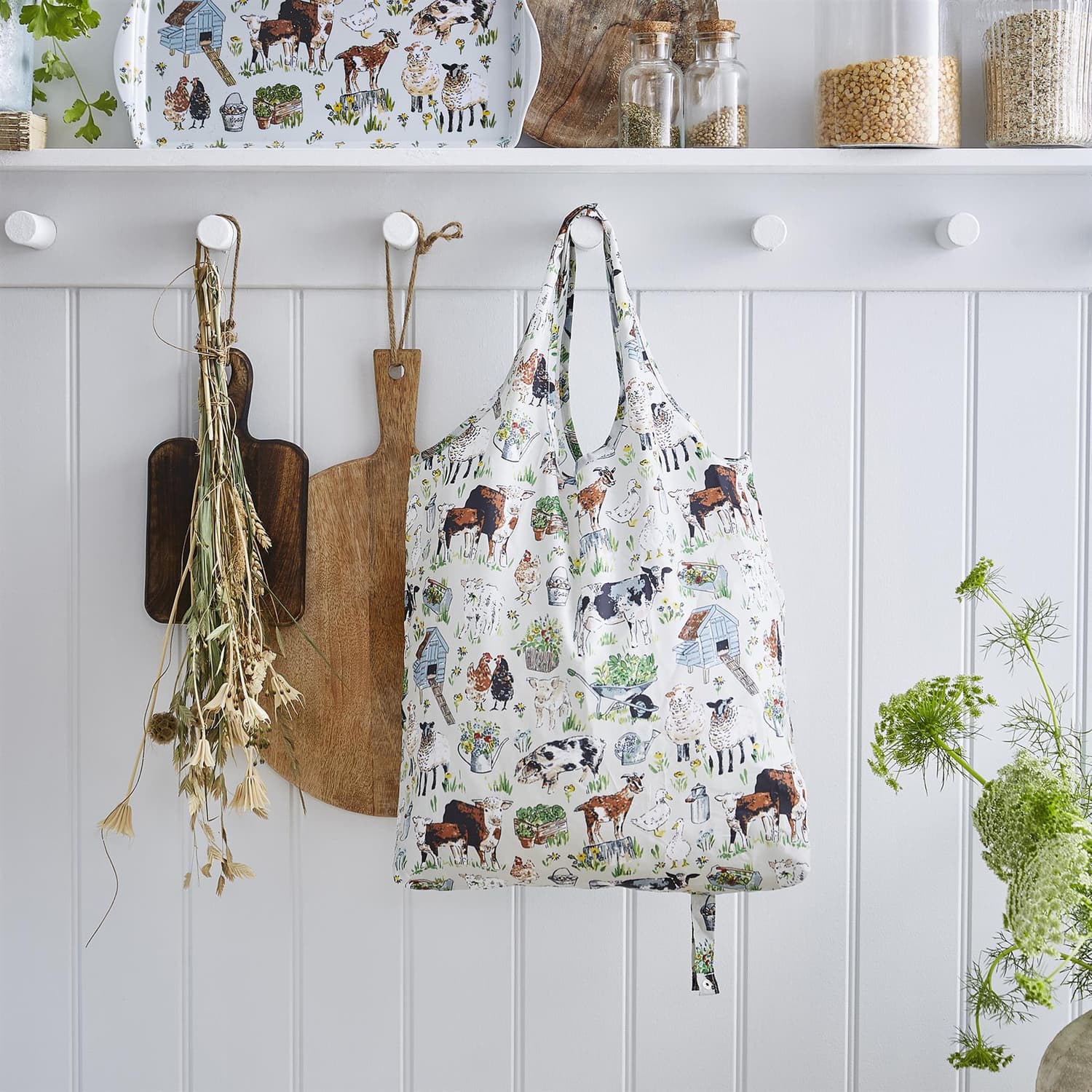 Ulster Weavers Portman Farm Farmhouse Design Packable Shopping Bag - Portman Farm Foldable Tote Bag Medium In Grey 4