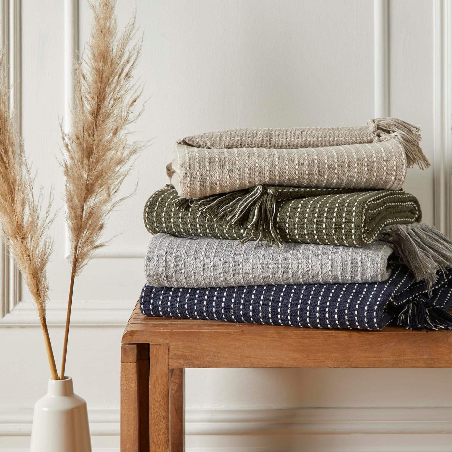 Quinn Grey Striped Cotton Rich Throw 200 x 200cm - Quinn Throw In Grey 200Cm X 200Cm 3