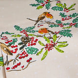 Christmas Robins Cotton Tea Towel in Green