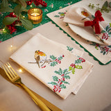 Christmas Robins Napkins 2 Pack in Green