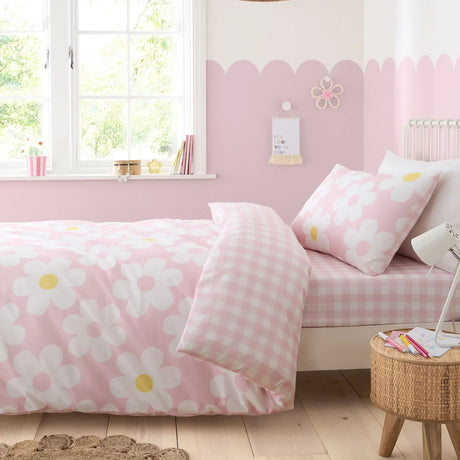 Retro Daisy 25cm Deep Fitted Bed Sheet in Pink - Single