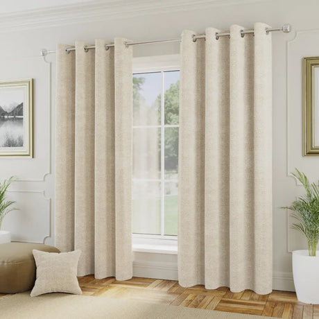 Royale Boucle Lined Eyelet Door Curtains - Cream
