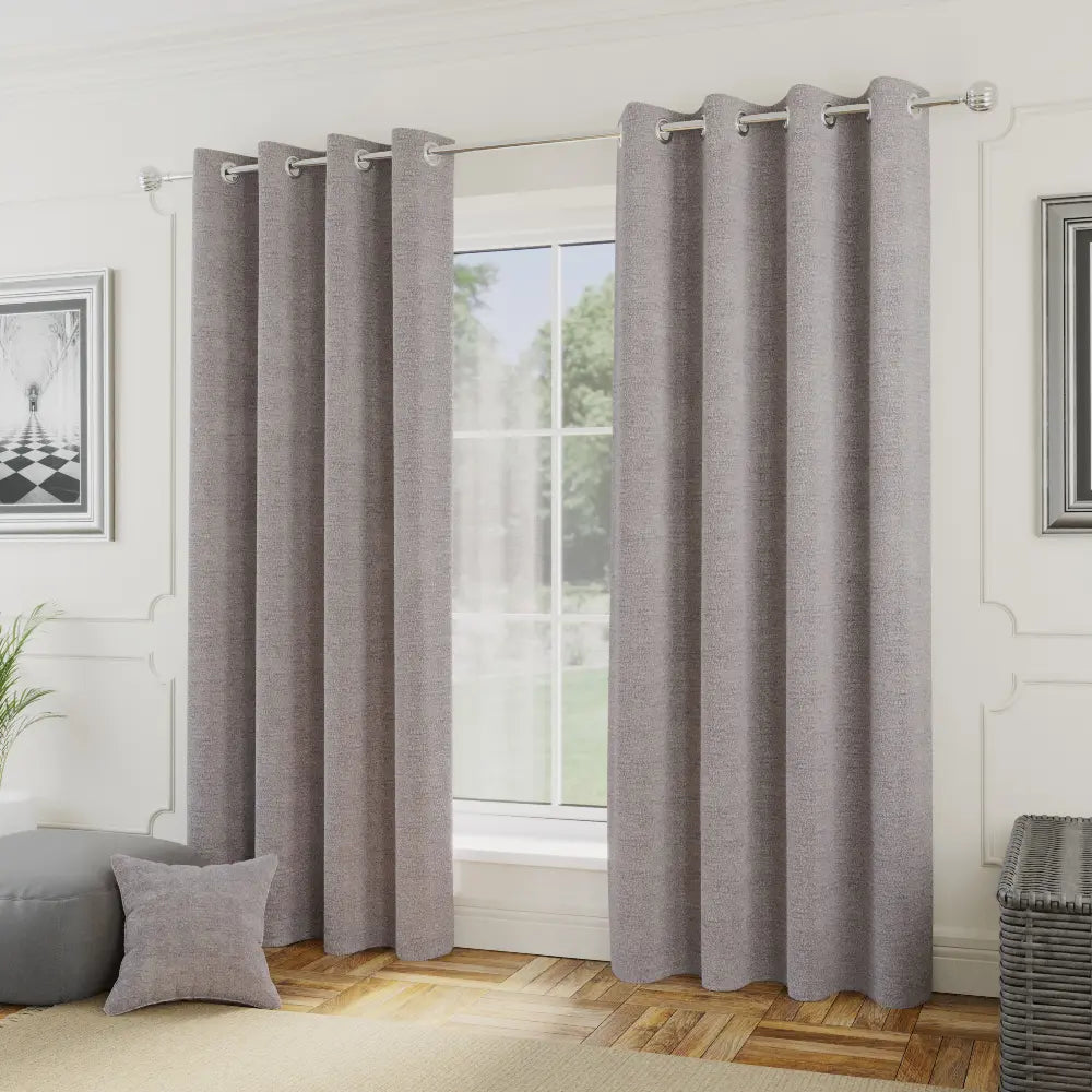 Royale Boucle Lined Eyelet Door Curtains - Silver