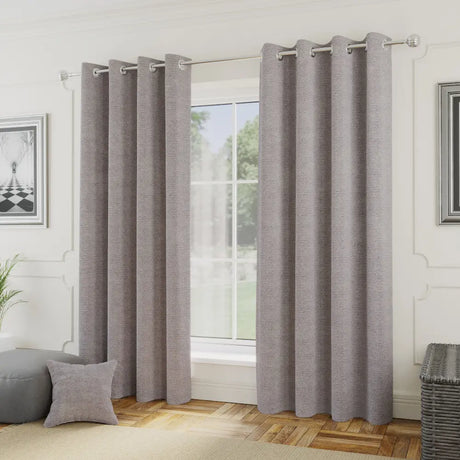 Royale Boucle Lined Eyelet Door Curtains - Silver