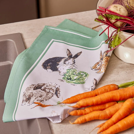 Rabbit Patch Cotton Tea Towel in Green