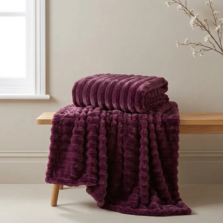 Rabbit Faux Fur Burgundy Red Throw Blanket 150cm x 200cm-2