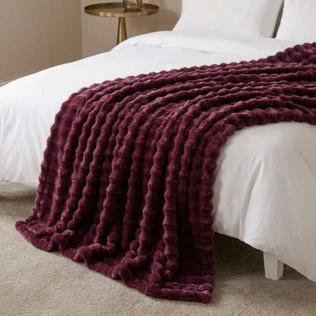 Rabbit Faux Fur Burgundy Red Throw Blanket 150cm x 200cm-3