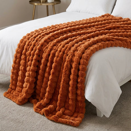 Rabbit Faux Fur Burnt Orange Throw Blanket 150cm x 200cm-2