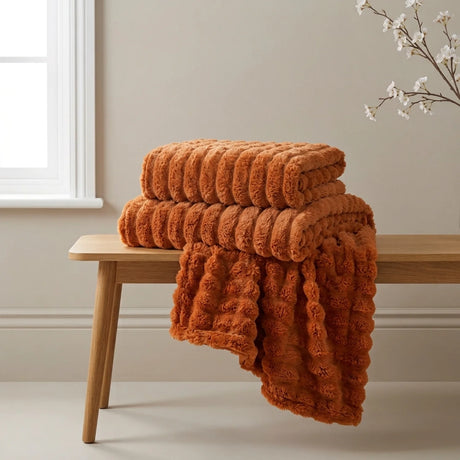 Rabbit Faux Fur Burnt Orange Throw Blanket 150cm x 200cm-3