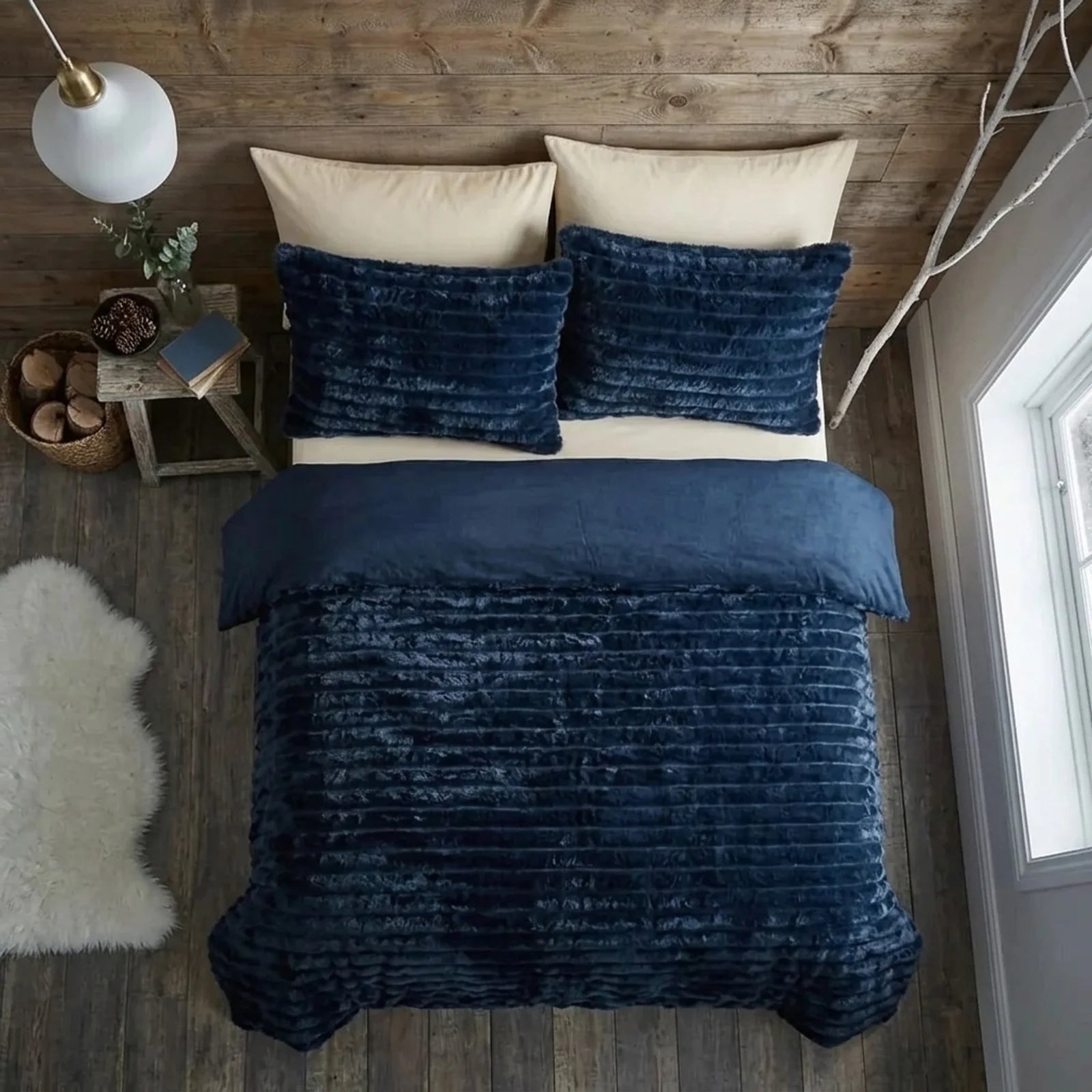 Rabbit Faux Fur Charcoal Duvet Cover Bedding Set-3