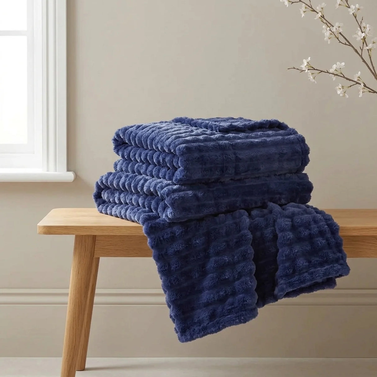 Rabbit Faux Fur Midnight Blue Throw Blanket 150cm x 200cm-2