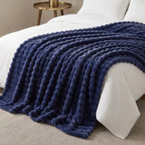 Rabbit Faux Fur Midnight Blue Throw Blanket 150cm x 200cm-3