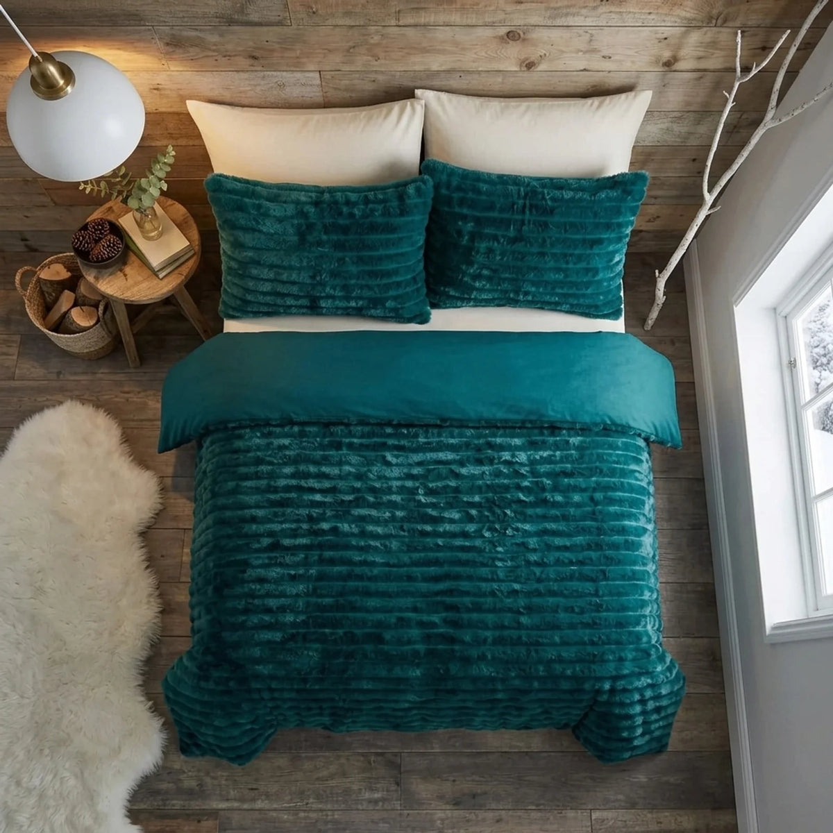 Rabbit Faux Fur Racing Green Duvet Cover Bedding Set-3
