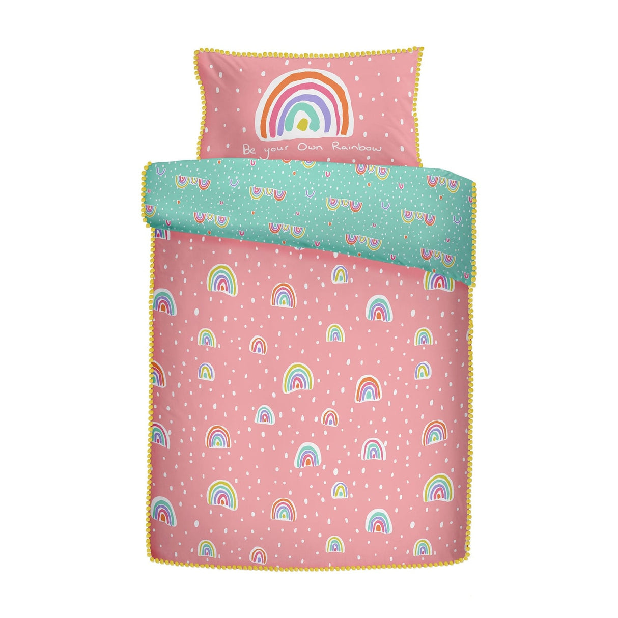Rainbow Pom 100% Cotton Multicolour Duvet Cover Set - Rainbow Pom Duvet Cover Set In Multicolour 4
