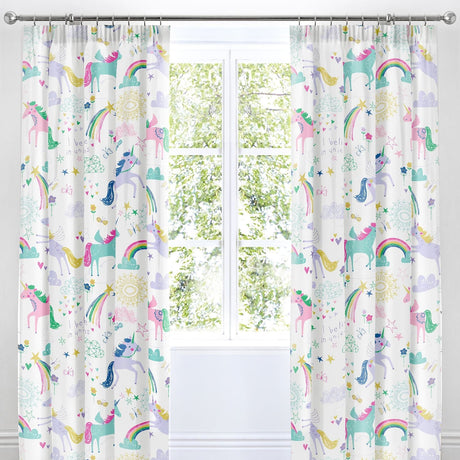 Rainbow Unicorn Kids Tape Top Curtains Light Filtering Polycotton