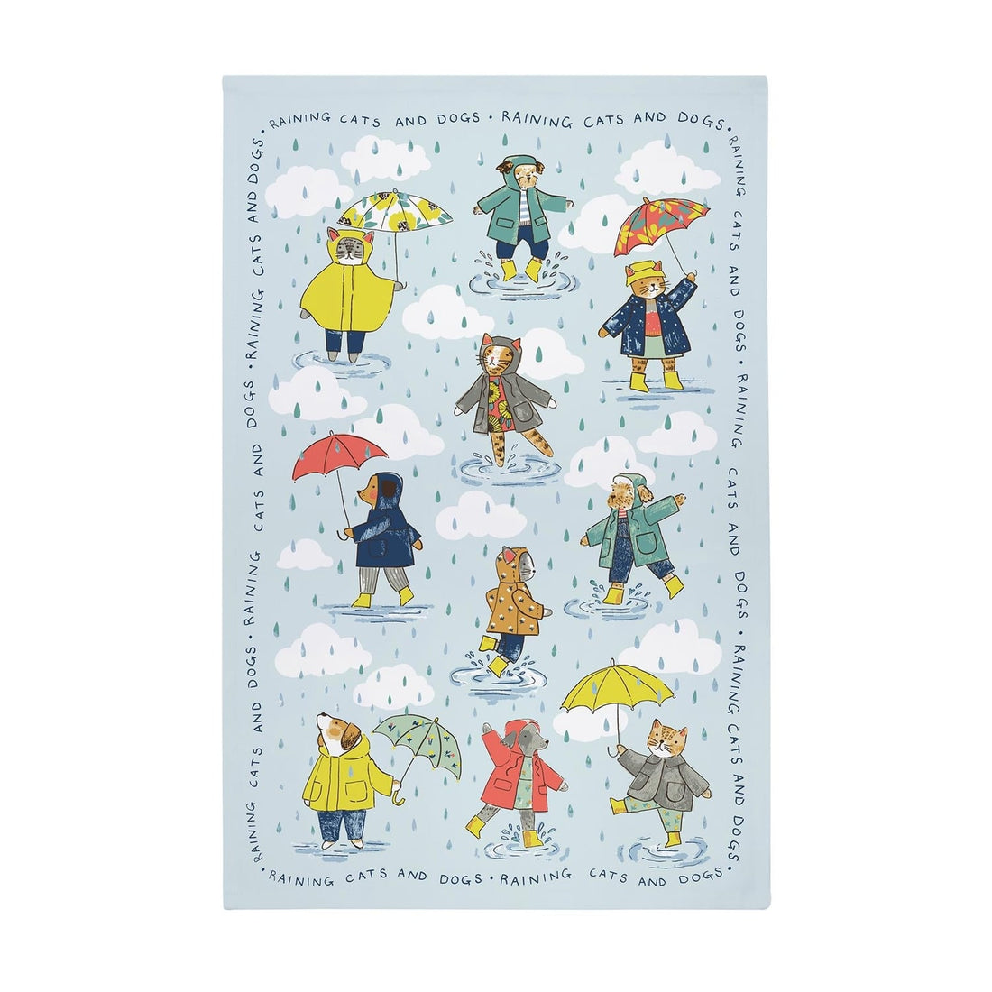 Raining Cats & Dogs Tea Towel 100% Cotton