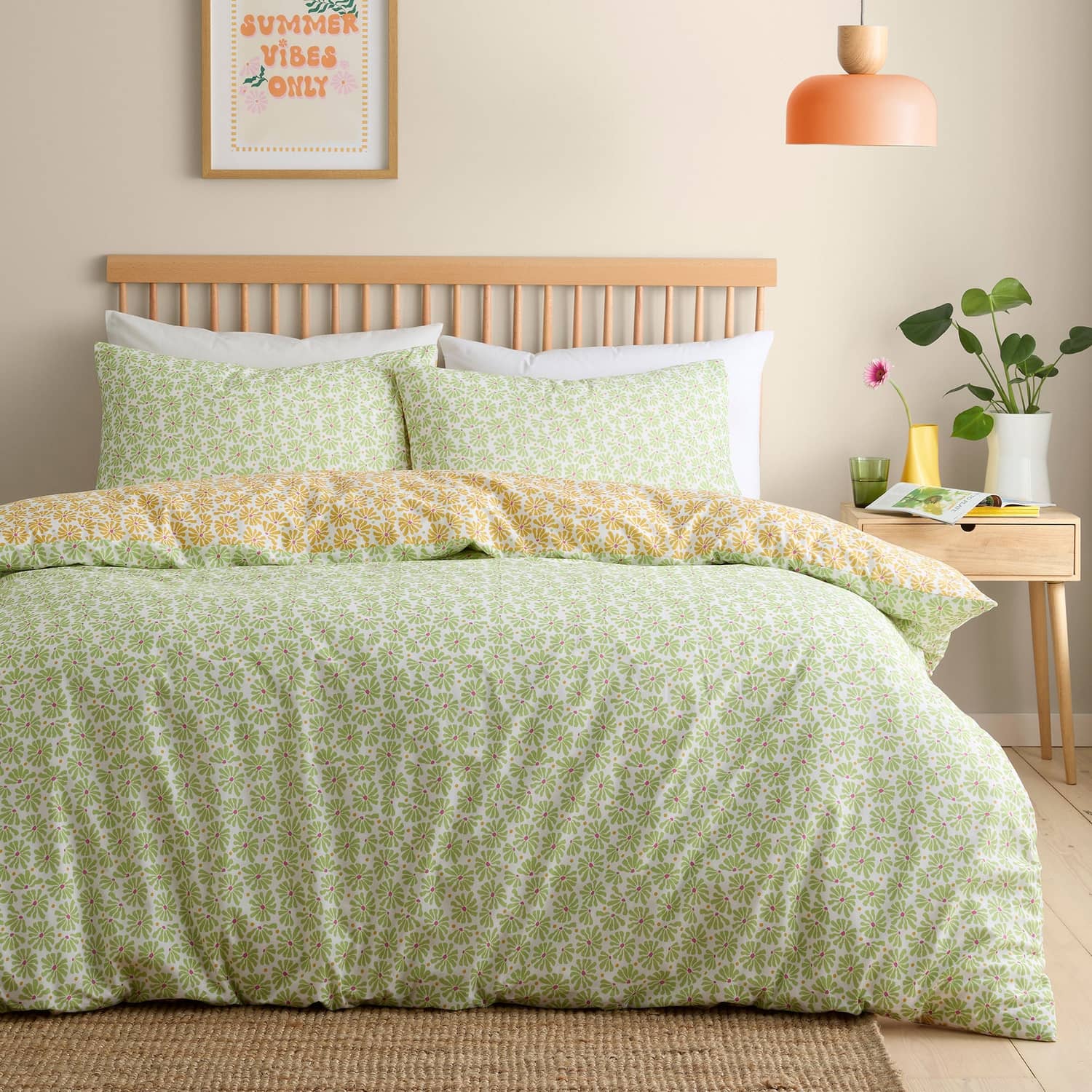 Retro Daisy Floral Yellow Polycotton Duvet Cover Set - Retro Daisy Floral Duvet Cover Set In Yellow 4