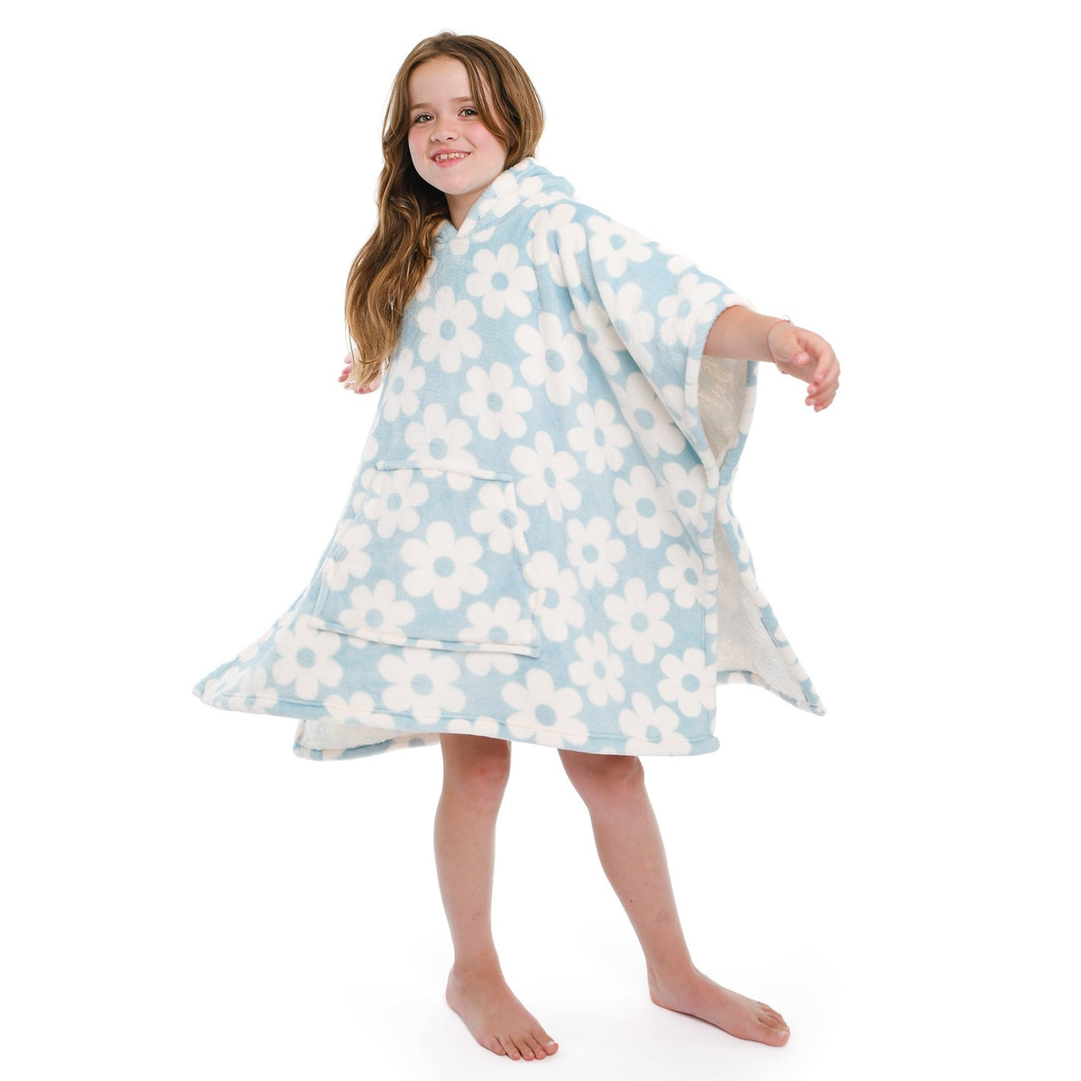 Retro Flower Sherpa Fleece Cosy Kids Poncho Throw