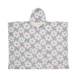 Retro Flower Sherpa Fleece Cosy Kids Poncho Throw - Retro Flower Poncho In Duck Egg 75 X 92.5Cm 2