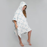 Retro Flower Sherpa Fleece Cosy Kids Poncho Throw - Retro Flower Poncho In Duck Egg 75 X 92.5Cm 4