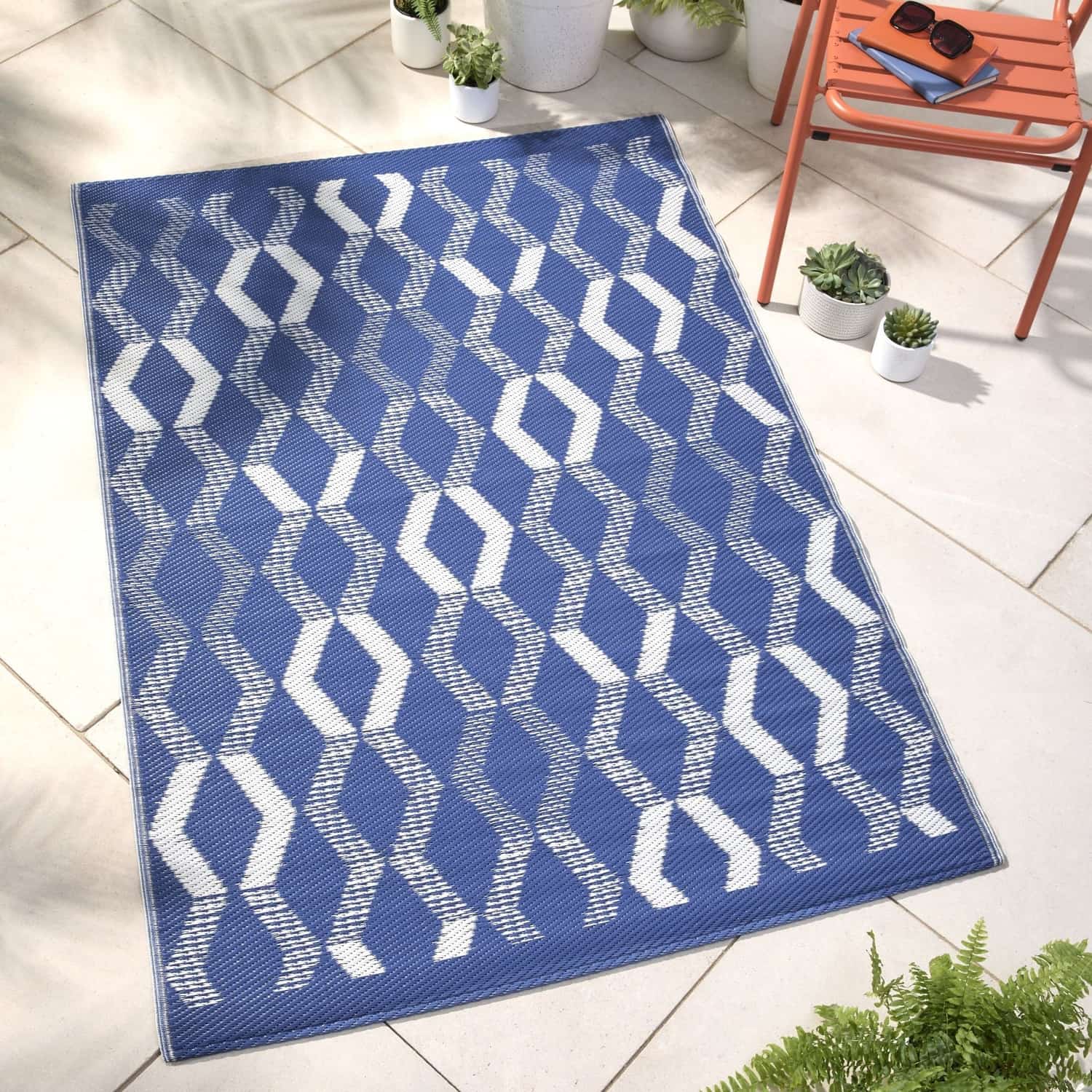 Rico Geometric Outdoor Rug Grey and Orange 120cm x 170cm - Rico Outdoor Rug In Blue 120 X 170Cm 1