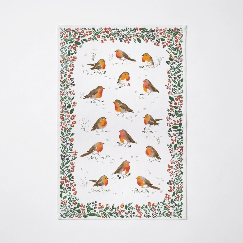 Ulster Weavers Robins & Berry Border Recycled Cotton Blend Tea Towel 3